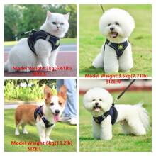 1組寵物胸衣背心+牽繩，柔軟舒適反光可調整貓/狗用背心，不窒息小寵物牽繩，適用於散步的貓胸衣牽繩 - 藏蓝色 - 查看 5