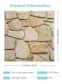 COMMOMY 3D Faux Stone Tile Stickers, Peel And Stick Tile Backsplash, Living Room Wall Stickers, Easy DIY 3D Wall Panel, Water And Mold Resistant, 30x30cm - Multicolor - View 4
