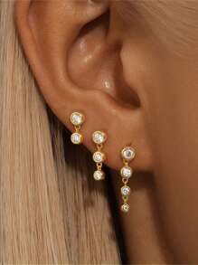 Kolczyki z 3 pojedynczymi oprawami w kształcie pierścienia, srebro próby 925, dla kobiet, luksusowe kolczyki z frędzlami, odpowiednie na imprezę, biżuterię ślubną