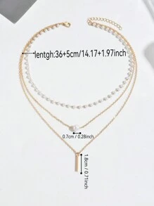 1 件多层金属圆盘和人造珍珠简约时尚项链（手工切割链长、可变珍珠数量、可变水晶尺寸） - 金黃色B - 查看 4