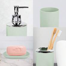 Bộ 4 phụ kiện phòng tắm - Giá để bàn chải đánh răng, hộp đựng xà phòng, bình xịt kem dưỡng da và cốc xả nước Trang trí phòng tắm tại nhà Phụ kiện phòng tắm Tổ chức phòng tắm Trang trí mùa thu Lưu trữ đồ dùng cho ngày tựu trường - Màu be - Xem 2