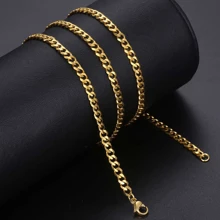Stainless Steel Curb Cuban Chain Necklace For Men Women Punk 3-11mm 16-30inch Link Jewelry Gift - 金色 - 查看 5