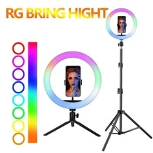 Luz de anillo de luz de relleno de escritorio RGB, luz de atmósfera colorida, soporte de transmisión en vivo para selfies Aro de Luz De Relleno De Anillo Para Selfie RGB De 10 Pulgadas/12 Pulgadas/14 Pulgadas/18 Pulgadas, Luz De Anillo Led Regulable Con Soporte Para Teléfono, Trípode De Escritorio Plegable Para Video, Fotografía, Selfie, Vlog, Maquillaje, Transmisión En Vivo - 12" - Ver 2