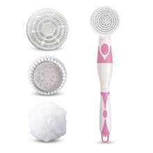 4 IN 1Multifunction Electric Bath Brush Massager Back-Rubbing Brush Long Handle Spinning Body Cleaning Spa Massage Shower Brush Sets Electric Bath Brush Long Handle Waterproof Cordless Body Bath Exfoliating Soft Silicone Body Scrubber Brush