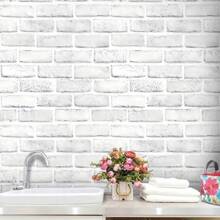 1 Roll Vintage Gray & White Brick Pattern Wallpaper, Self-Adhesive, 3D Brick Texture, Removable, Suitable For Bedroom, Living Room Decor, Size: 17.7" X 393.7"/196.8"/118.1"/39.3" - Light Grey - View 2