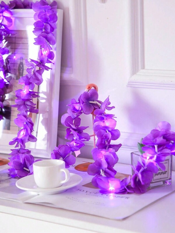 1 pieza Luces LED de 2M/6.56ft/20 LEDs con flores de algodón artificiales, luces decorativas de ambiente interior, guirnalda colgante floral para arcos, corona colgante de pared, apta para bodas, interior, escritorio, fiestas, hogar, pared, decoración navideña