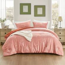 Downluxe Comforter Set - Bedding Comforter Sets, Botanical Flower Comforter, Soft Reversible Floral Comforter And Pillow Sham For All Seasons - 亮橙色 - 查看 2