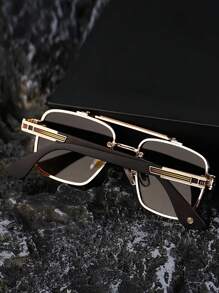 1pc New Stylish Frameless Edge Men Fashion Glasses High Quality Retro Personalized Outdoor Driving Anti-UV Fashion Glasses