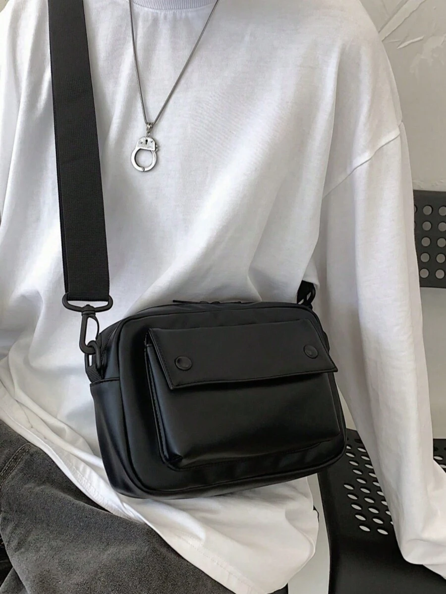 1 pieza Bolso de hombro sólido diagonal adecuado para atuendos diarios, regalo de Navidad, Acción de Gracias, otoño, viaje, invierno, bolso de mano, bolso de playa, bolso de gimnasio, bolso de Navidad, bolso de San Valentín, bolso bandolera, etiquetas, útiles escolares, bolso vintage, regalos de San Valentín, bolsas vintage de primavera - Negro - Ver 1