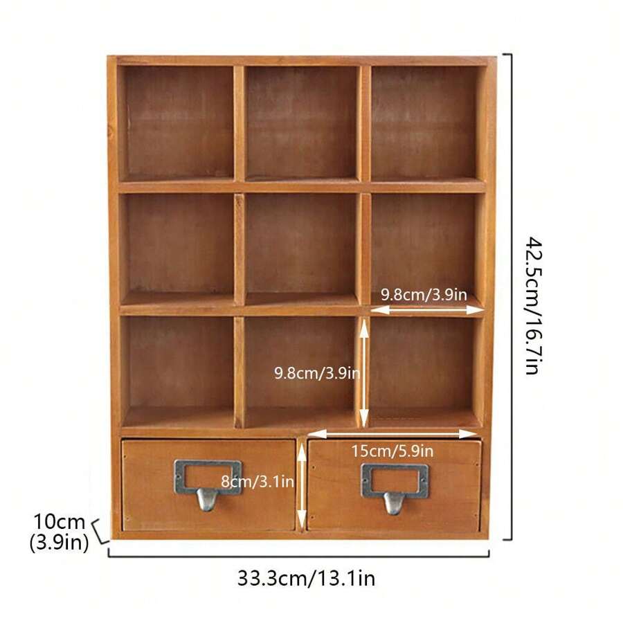9-Cube 2 Drawers Pine Storage Organizer Display Cubby-Style Shelf Brown