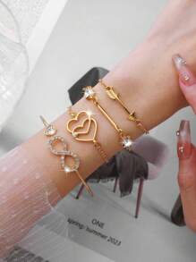 SOKI SOKI 1 Set Women's Fashion Casual Quartz Watch, Paired With Stylish Arrow Bracelet, Creative 8-Shaped Heart Diamond Bracelet Watch, Suitable For Daily Wear, Birthday Gift, Party, Holiday Gathering, Ideal Gift For Yourself Or Friends - Gold - View 3