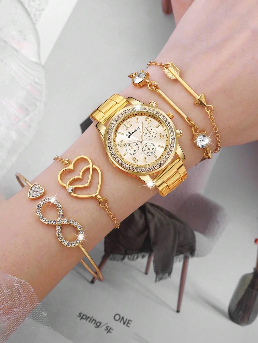 SOKI SOKI 1 Set Women's Fashion Casual Quartz Watch, Paired With Stylish Arrow Bracelet, Creative 8-Shaped Heart Diamond Bracelet Watch, Suitable For Daily Wear, Birthday Gift, Party, Holiday Gathering, Ideal Gift For Yourself Or Friends