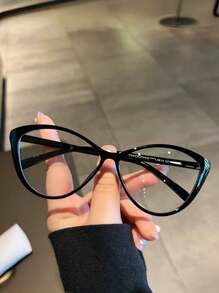 1 件/2 件新款复古时尚猫眼眼镜框，轻便男女通用日常佩戴透明镜片眼镜，黑色镜框复古风格