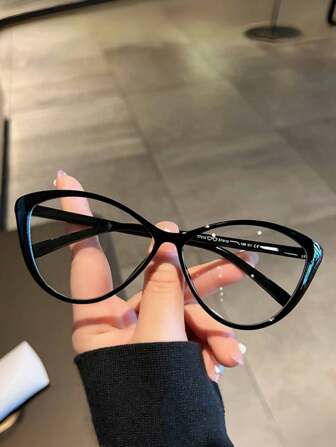 1 pieza/2 piezas Nuevo marco de gafas de estilo retro de ojo de gato, gafas livianas de uso diario unisex con lentes transparentes, marco negro de estilo vintage