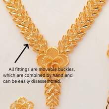 Conjunto de 5 piezas de novia de estilo francés romántico de lujo en forma de pétalos florales con flecos de cobre resistente a la oxidación en oro de 18K y oro champán para bodas y festivales en Dubái