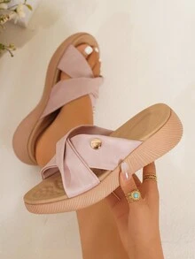 Dép hở mũi đế dày mùa hè mới, Dép quai ngang chống trượt nhẹ & thời trang dành cho nữ - Hồng - Xem 6