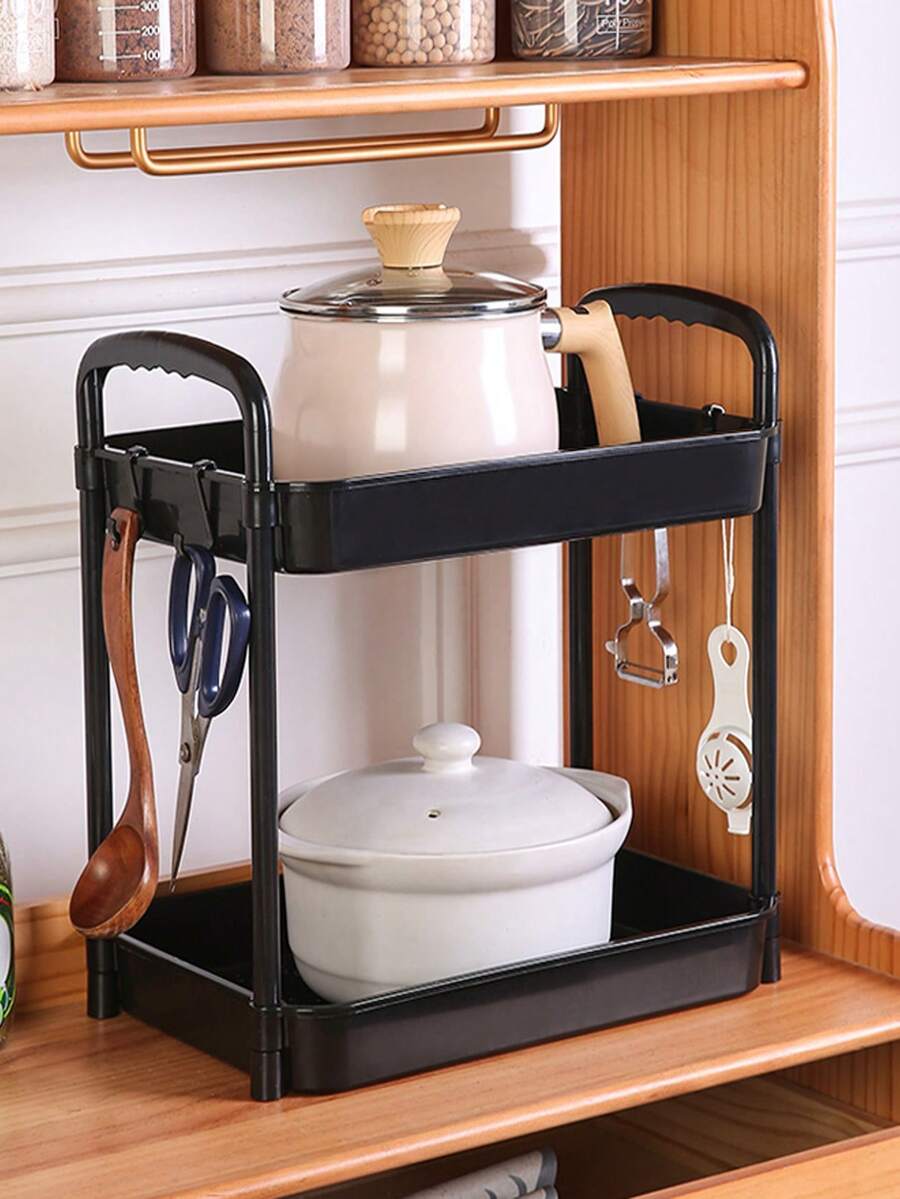 1 pieza Estante doble de almacenamiento de cocina para especias, estante de almacenamiento de lavabo de baño, organizador de bocadillos para uso doméstico - Multicolor - Ver 1