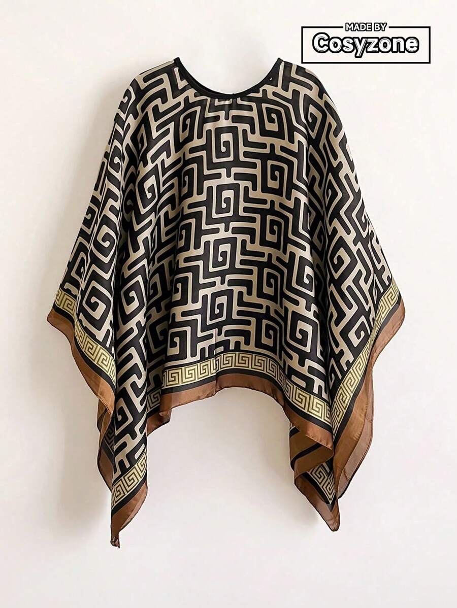 1 chiếc khăn choàng bằng vải voan in hình học cho nữ, khăn choàng chống nắng đa năng thời trang thích hợp để mặc hàng ngày - màu đen - Xem 1