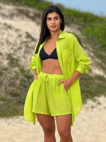 Women Cover Ups - Lime Green - View 1