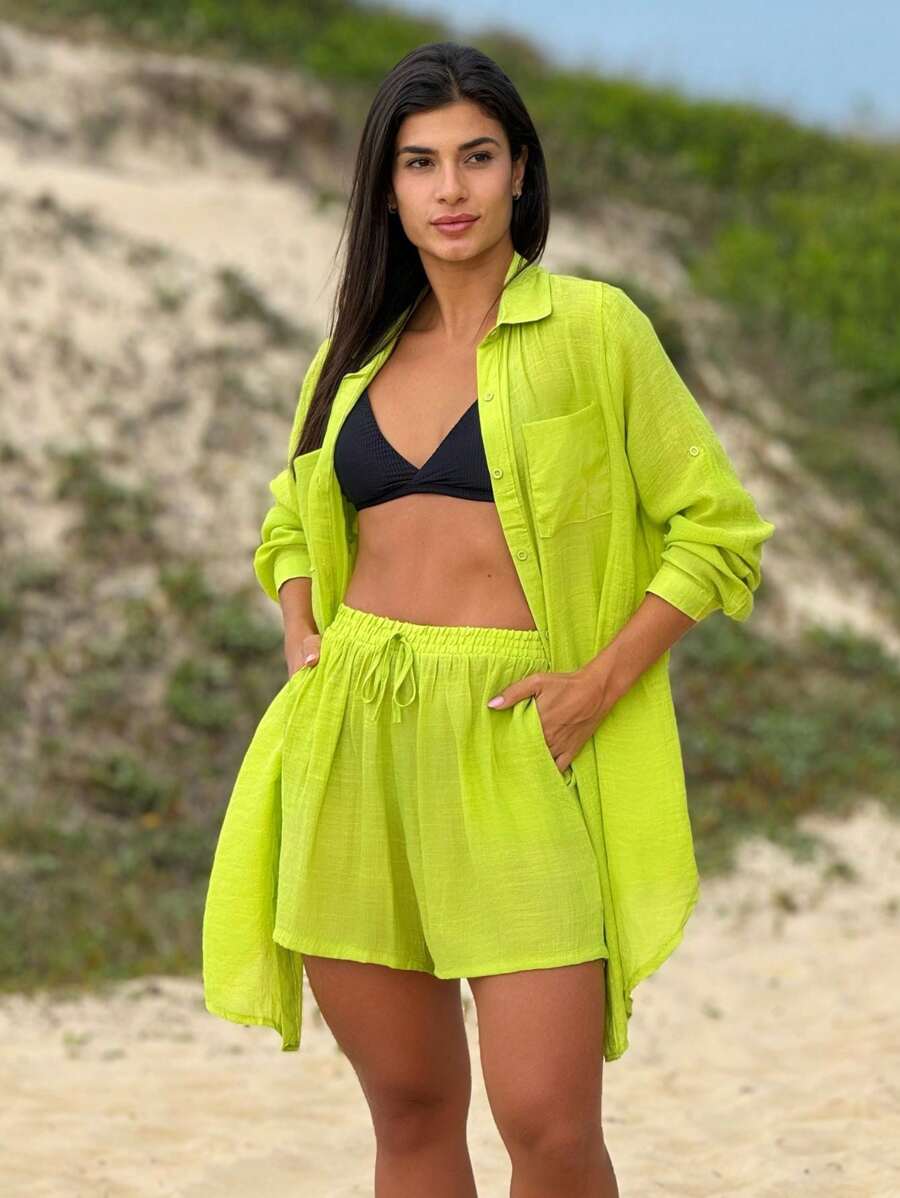 Women Cover Ups - Lime Green - View 1