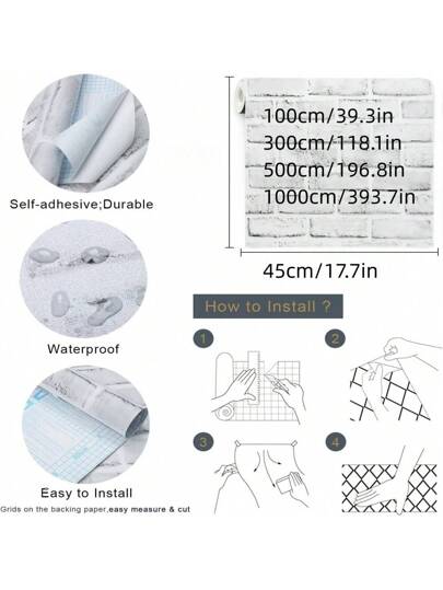 Roll Retro Grijs Wit Brick Wallpaper Peel Stick Contact Paper 3D Wand Removable Bedroom Living Room ation 17.7in X393.7/196.8/118.1/39.3in view 2