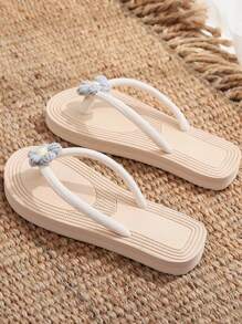 女士休闲人字拖、平底人字拖，米色、灰色，简约设计，适合海滩度假 - 灰色 - 查看 3