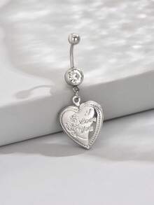 1入時尚優雅淑女風格“LOVE YOU”刻字心形肚臍環，帶相片嵌縫;夏季女士珠寶，適合送給女友、妻子或母親慶祝生日、紀念日的完美禮物; 歐美年輕女性喜愛的時尚配飾 - 銀色 - 查看 5