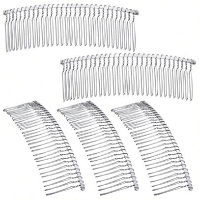 5 pezzi Fermagli per capelli in metallo a pettine, pettini a filo per velo da sposa, accessori per capelli, strumenti per lo styling dei capelli (Bianco K, 30 denti)