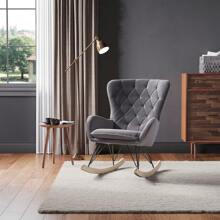 LIVINGANDHOME Living And Home Modern Upholstered Rocking Chair For Living Room Bedroom - Grey - View 4