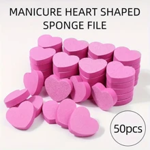 50pcs Mini Heart-Shaped Pink Nail File Sponge Buffer With No Odor, For Manicure And Pedicure Tools - Pink - View 6