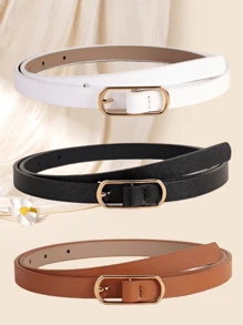 Conjunto De 3 Piezas De Cinturón Casual Y Minimalista Con Hebilla Rectangular Para Mujeres - Multicolor - Ver 1
