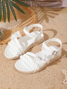 Girls' And Fashionable Breathable Anti-Slip Open Toe Sandals, Comfortable To Wear, Convenient For Beach, Novel Style And Handmade - White - View 3
