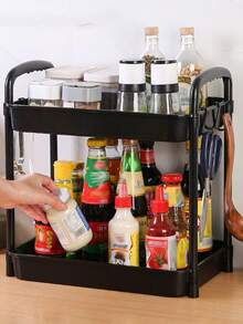 1 pieza Estante doble de almacenamiento de cocina para especias, estante de almacenamiento de lavabo de baño, organizador de bocadillos para uso doméstico - Multicolor - Ver 4