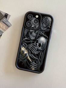 1pc Skull Design Protective Camera Shock-Proof Phone Case With Lens Protection Compatible With IPhone 11 Pro Max/12 Pro Max/13 Pro Max/14 Pro Max/15 Pro Max/16 Plus/16 Pro Max, Compatible With , Compatible With /Compatible With , Compatible With , Honor, MOTO, Compatible With One Plus,International Version, Not The Domestic Version - Black - View 4