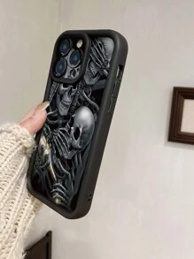 1pc Skull Design Protective Camera Shock-Proof Phone Case With Lens Protection Compatible With IPhone 11 Pro Max/12 Pro Max/13 Pro Max/14 Pro Max/15 Pro Max/16 Plus/16 Pro Max, Compatible With , Compatible With /Compatible With , Compatible With , Honor, MOTO, Compatible With One Plus,International Version, Not The Domestic Version - Black - View 2