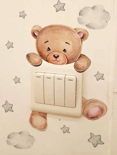 1pc Self-Adhesive PVC Switch Outlet Wall Sticker, Cute Cartoon Bear & Star Pattern Switch Sticker For Home Decoration, Stickers, Wall Decal, Vinyl Decal For Home Decorations, Spring Decoration Items Refresh Your Home, Festival Decoration Stickers Gifts Birthday Graduation Back To School Room Decor School Supplies
