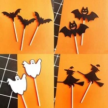 1set Halloween Cake Topper Decoration Cupcake Topper Pumpkin Bat  Ghost Party Dessert Supplies - Multicolor - View 1