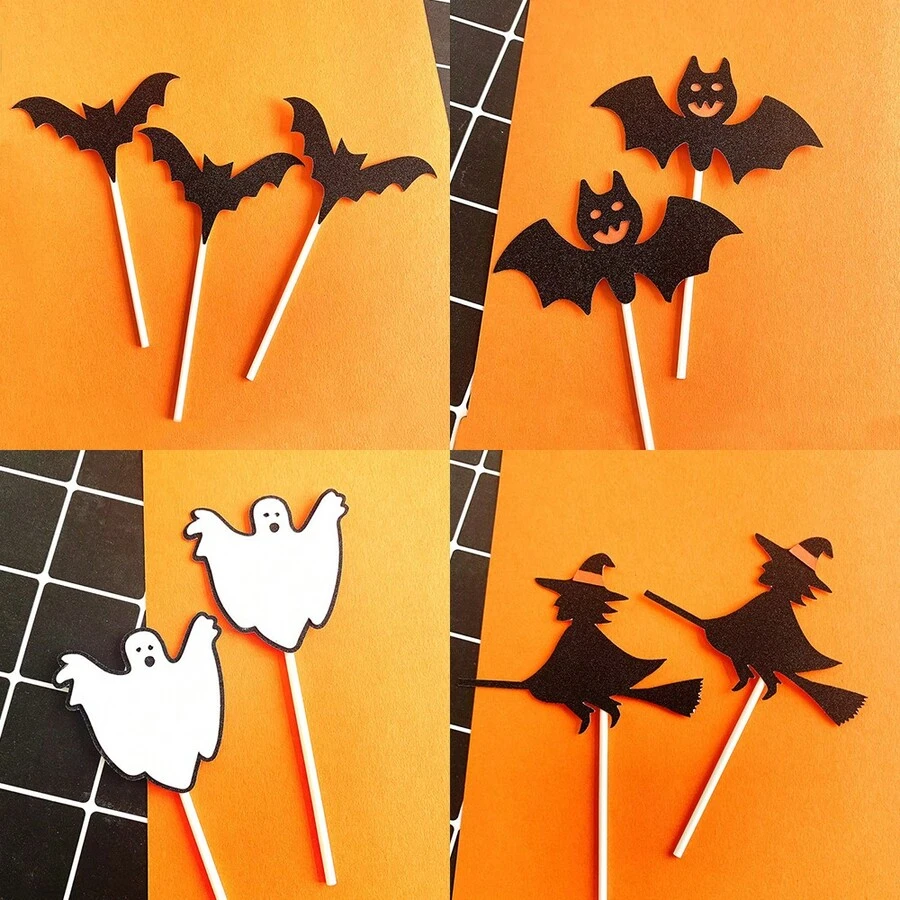 1set Halloween Cake Topper Decoration Cupcake Topper Pumpkin Bat  Ghost Party Dessert Supplies - Multicolor - View 1