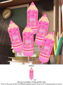 5入組卡通鉛筆造型鋁箔氣球，返校派對裝飾必備 - 彩色 - 查看 9