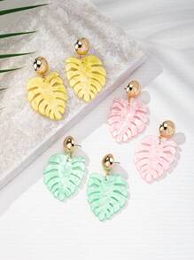 1對時尚金屬藤葉醋酸酯環形耳環，適合日常穿著、派對和送禮 - 彩色 - 查看 2