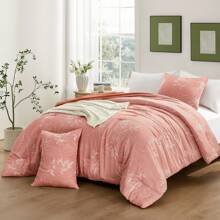 Downluxe Comforter Set - Bedding Comforter Sets, Botanical Flower Comforter, Soft Reversible Floral Comforter And Pillow Sham For All Seasons - 亮橙色 - 查看 1