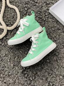 OPOEE White Baby Toddler Shoes Middle Top Canvas Sneakers For Boys And Girls, Korean Style Classic High Top Low Top Casual Sports Running Skateboard Shoes - Mint Green - View 5