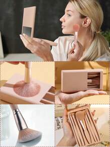 5入組個性化名字女性化妝刷套裝，搭配鏡子化妝刷套裝整理組合，可攜式刷具盒收納盒，可個性化定制DIY圖案，適合旅行收納，防水容器，頂級粉底鼻影眼影化妝掃，適合放於口袋、錢包或手袋中 - 杏色 - 查看 3