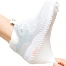 1 par Cubiertas de zapatos de silicona impermeables - Sobrecalzado reutilizable antideslizante para días lluviosos - Protectores de calzado duraderos para exteriores, adecuados para ciclismo y conducir motocicleta - Negro - Ver 9