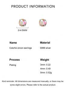 1 Pair Of Minimalist And Luxurious S999 Sterling Silver Iridescent Cubic Zirconia Earrings With Threaded Women's Exquisite Creative Earrings Suitable For Daily Ear Care Wear