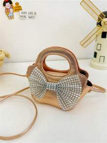 全新女孩水钻蝴蝶结单肩包节日礼物儿童时尚斜挎包女孩公主零钱包