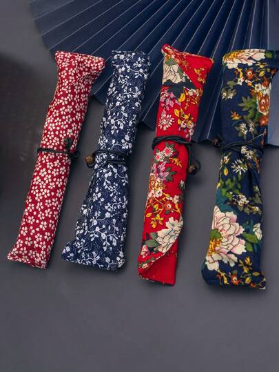 Bolsa de almacenamiento portátil para cubiertos de camping y picnic con utensilios de acero inoxidable, bambú y madera, bolsa organizadora de bolsillo para cubiertos, con estampado de flores chinas y japonesas, con forma triangular, 1 pieza para bolsa de viaje, bolsa de maquillaje, bolsa de cosméticos, organizador de vacaciones, organizador de maquillaje de gran capacidad, estuche de maquillaje, para lápiz labial, pincel, cuidado de la piel, teléfono móvil, monedas, artículos pequeños, para el hogar, regalo, vacaciones y festivales de Halloween Navidad, de uso multifuncional, con vibraciones bohemias