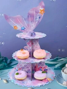 1个紫色美人鱼造型蛋糕架，海洋美人鱼主题生日派对装饰，食品展示架，婴儿派对装饰 - 紫色 - 查看 5