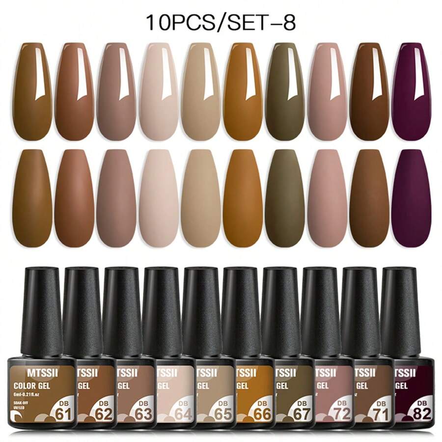 10 piezas Juego de esmalte de uñas en gel Juego de manicura Colores Glitter Holográficos Gel UV para remojo Esmalte de uñas para arte de uñas Juego de uñas