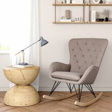 LIVINGANDHOME Living And Home Modern Upholstered Rocking Chair For Living Room Bedroom - Light Grey - View 10